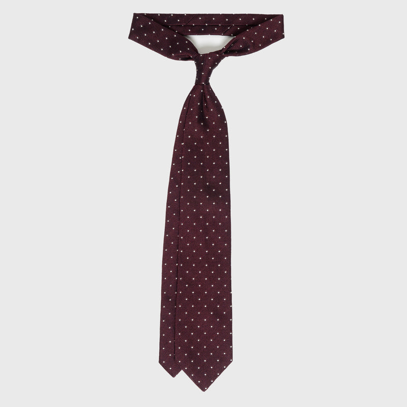 White Dotted Deep Burgundy Grenadine Silk Tie