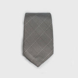 Black and white Glen plaid tie with a classic pattern, front view.