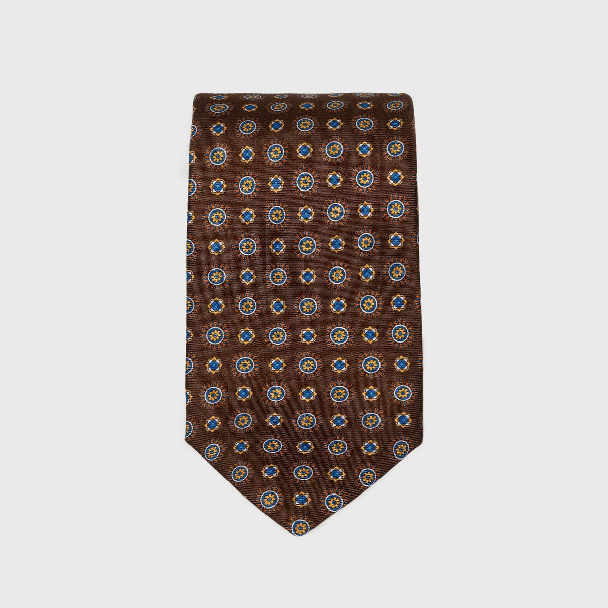 Brown Foulard Printed Silk Tie - Aklasu