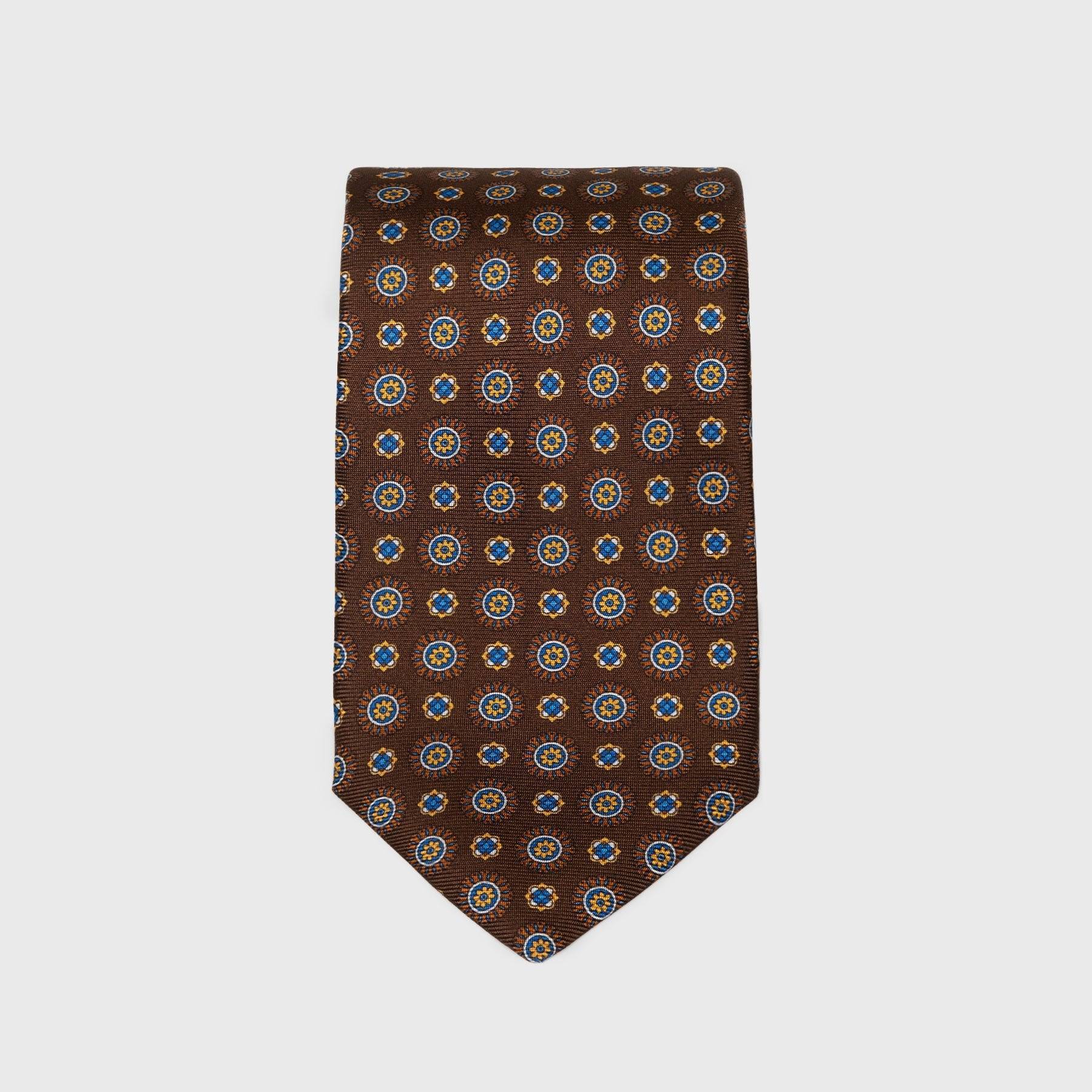 Brown Foulard Printed Silk Tie - Aklasu