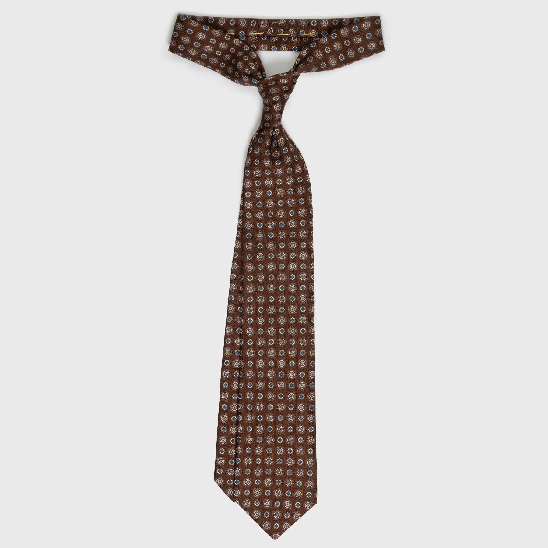 Brown Foulard Printed Silk Tie - Aklasu