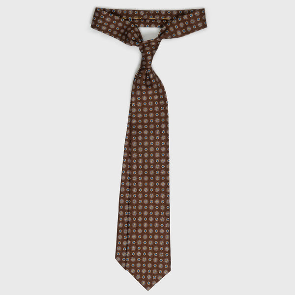 Brown Foulard Printed Silk Tie - Aklasu