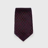 Front view of Burgundy and Navy Houndstooth Six-Fold Silk Tie.