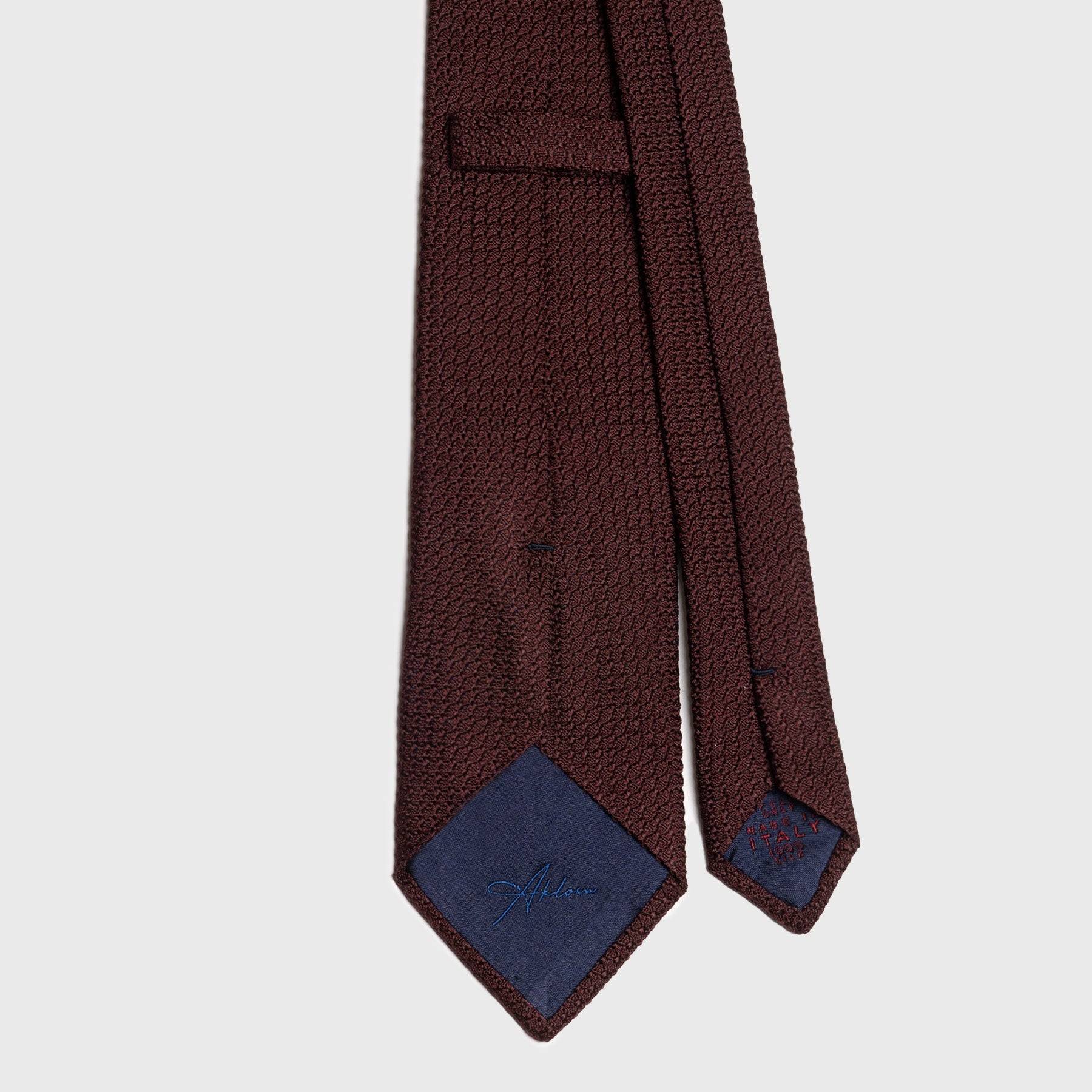 Back view of Deep Burgundy Grenadine tie showcasing blue detailing.
