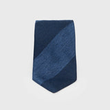 ’Intro’ Navy and Steel Blue Block Striped Grenadine Tie - Aklasu