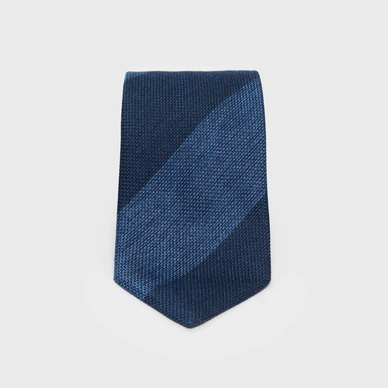 ’Intro’ Navy and Steel Blue Block Striped Grenadine Tie - Aklasu