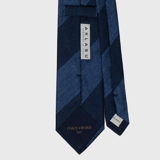 ’Intro’ Navy and Steel Blue Block Striped Grenadine Tie - Aklasu