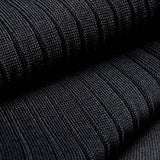 Close-up of black dress sock fabric — Egyptian Mako cotton ribbed texture