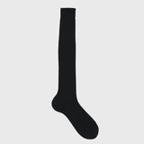Full-length black over-the-calf dress sock in Egyptian Mako cotton by Aklasu