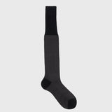 Full-length grey and black chevron over-the-calf dress sock by Aklasu