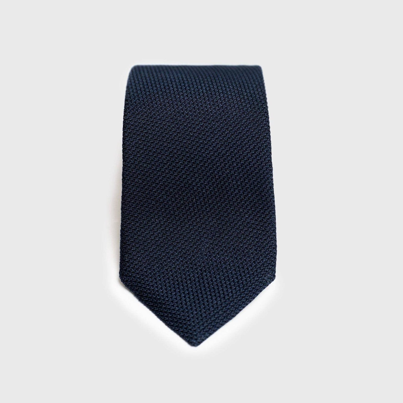 Navy Grenadine Tie with textured weave, crafted from 100% silk. Classic Navy Tie for Men
