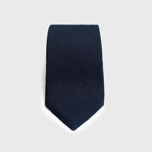 Navy Grenadine Tie with textured weave, crafted from 100% silk. Classic Navy Tie for Men