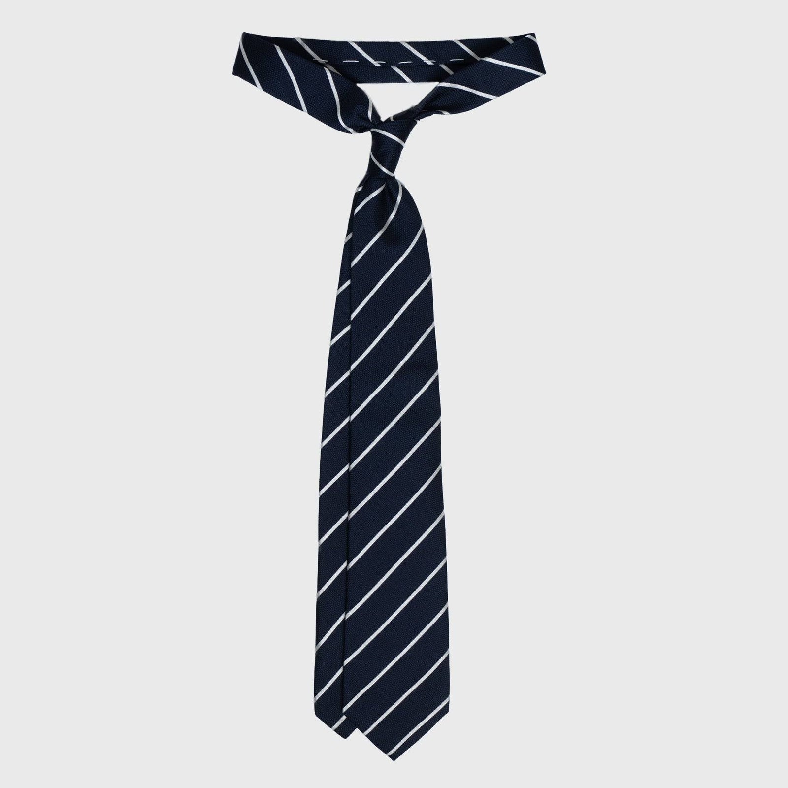 Handmade Classic Striped Blue & White Woven Silk Tie For Men – Adjustable