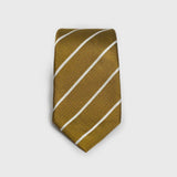 White striped metallic gold silk tie with a textured finish.