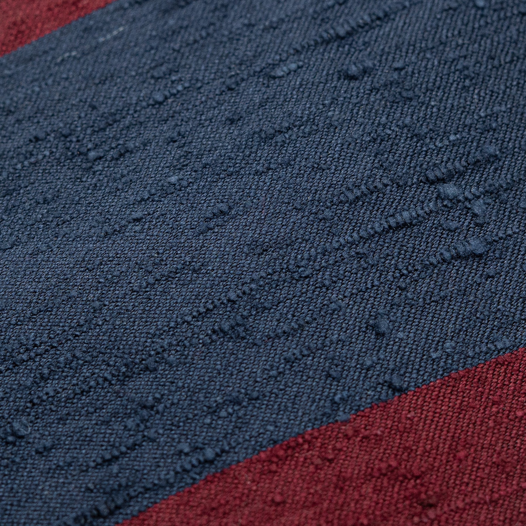 Navy Blue and Burgundy Block Striped Shantung Tie fabric weave macro close-up