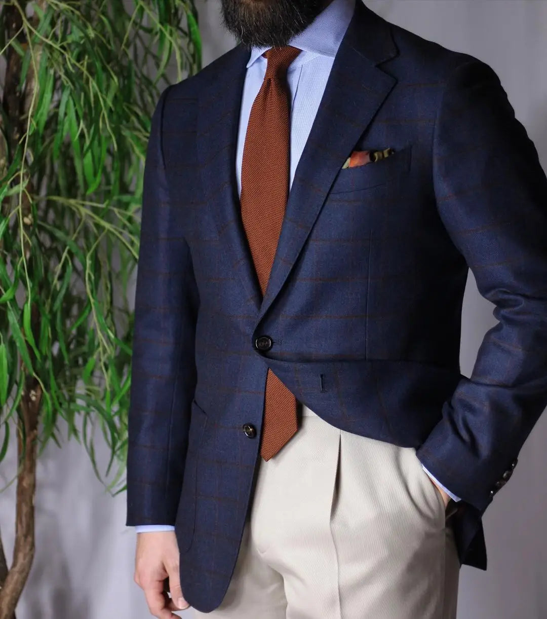 Navy blue suit with brown tie, perfect accountant outfit for client meetings Australian Style Institute