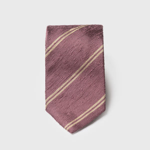 Striped dusty rose shantung tie by Aklasu, woven in Italian silk