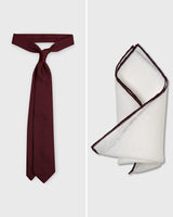 The Burgundy Set — Burgundy Grenadine Tie and Burgundy Edge White Linen Pocket Square, both handmade in Italy