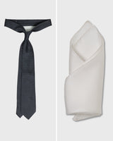 The Charcoal Set — Charcoal Grenadine Tie and White Silk Pocket Square, both handmade in Italy