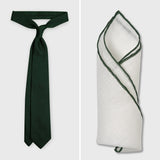 The Forest Green Set — Forest Green Grenadine Tie and Forest Green Edge White Linen Pocket Square, both handmade in Italy