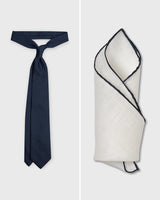The Navy Set — Navy Grenadine Tie and Navy Edge White Linen Pocket Square, both handmade in Italy