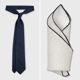 The Navy Set — Navy Grenadine Tie and Navy Edge White Linen Pocket Square, both handmade in Italy