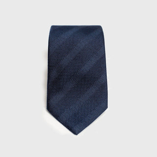 Navy blue grenadine tonal stripe tie with a classic pointed tip.