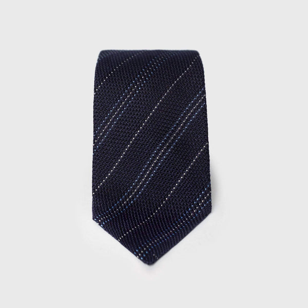Light Blue & White Striped Blue Grenadine Tie - AKLASU