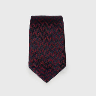 Front view of Burgundy and Navy Houndstooth Six-Fold Silk Tie.