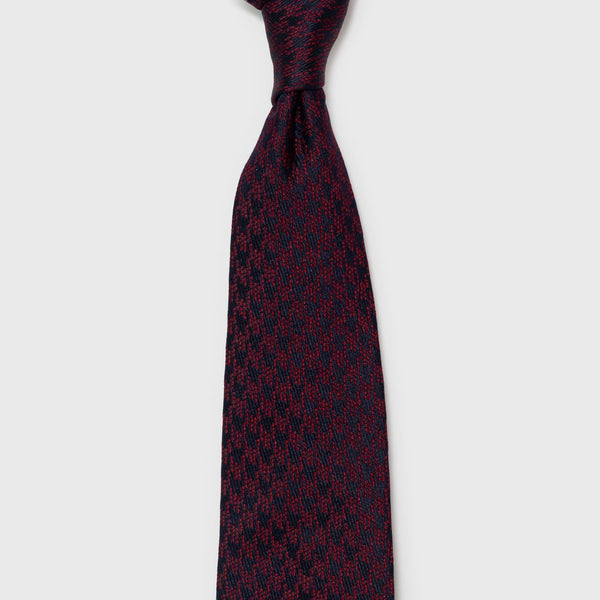 Burgundy and Navy Houndstooth Six-Fold Silk Tie | Aklasu