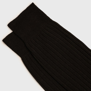 Pair of Dark Brown Cotton Dress Socks with reinforced cuffs for comfort.