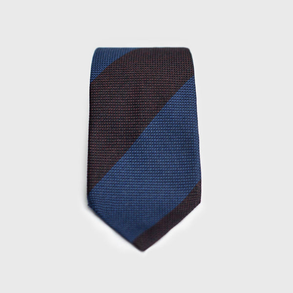 French Blue &  Deep Burgundy Block Striped Grenadine Tie