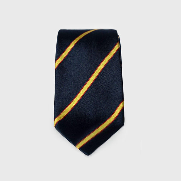 Gold and Red Striped Navy Blue Six-Fold Tie