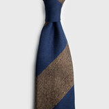 Light Brown & French Blue Block Striped Grenadine Tie Tie AKLASU 