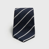 White Striped Deep Blue Six-Fold Silk Tie - AKLASU