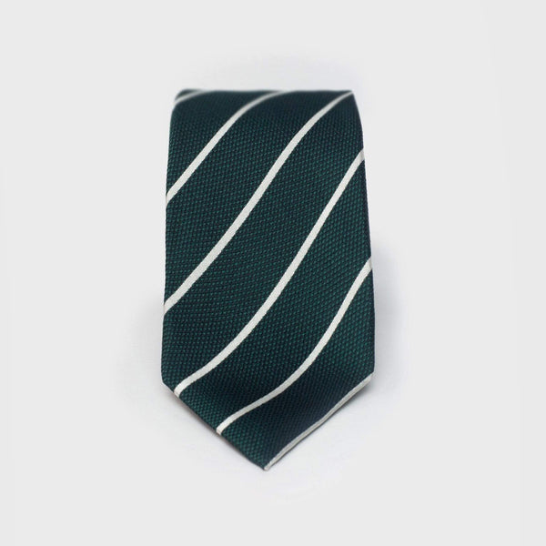 White Striped Metallic Emerald Green Six-Fold Silk Tie