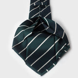 White Striped Metallic Emerald Green Six-Fold Silk Tie | Aklasu
