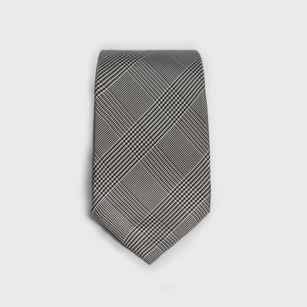 Black & White Glen Plaid Tie - Six-Fold