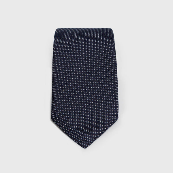 Micro Patterned Navy Blue Six-Fold Silk Tie