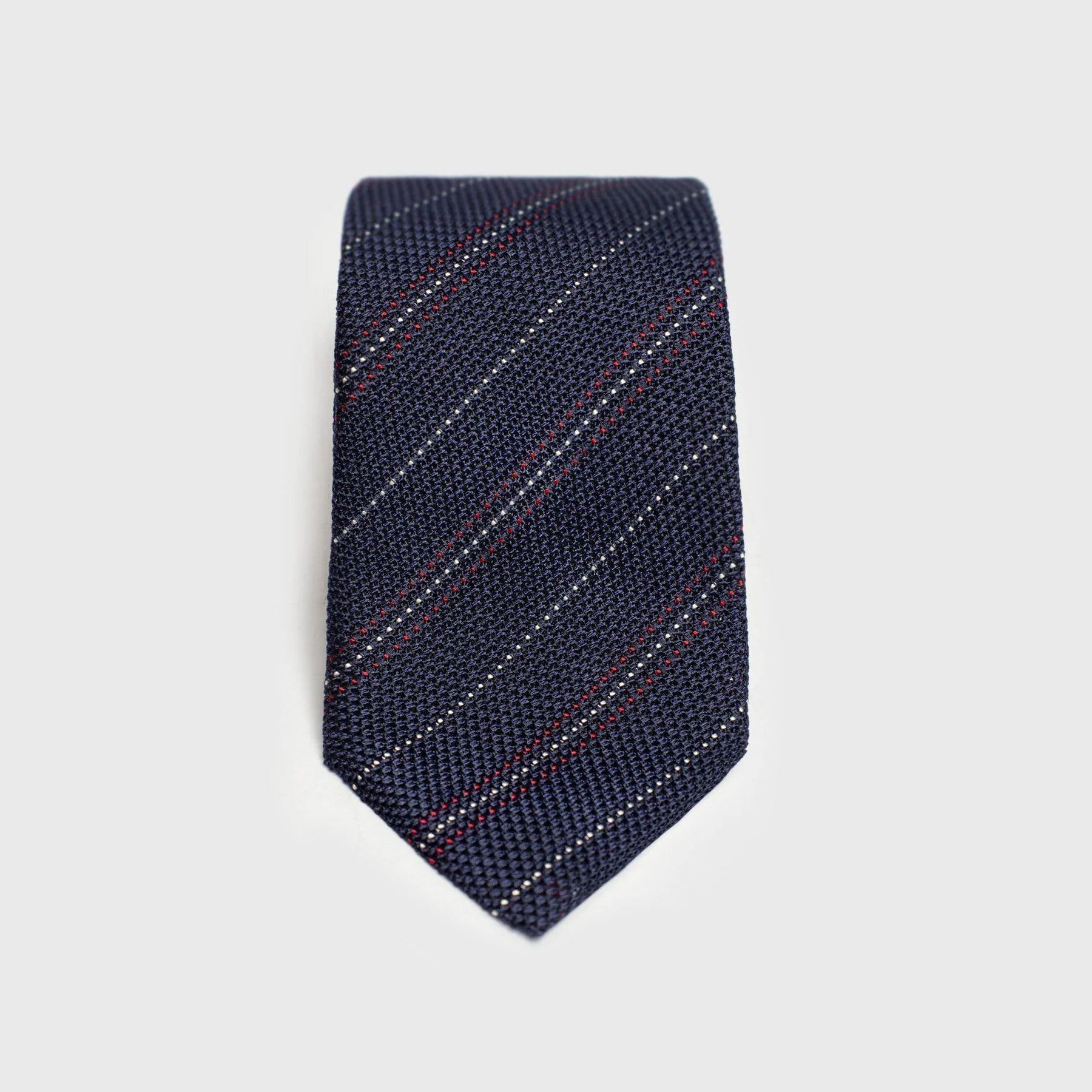 Red and White Striped Blue Grenadine Tie