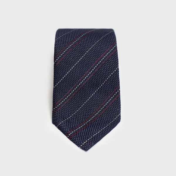 Red & White Striped Blue Grenadine Tie - AKLASU