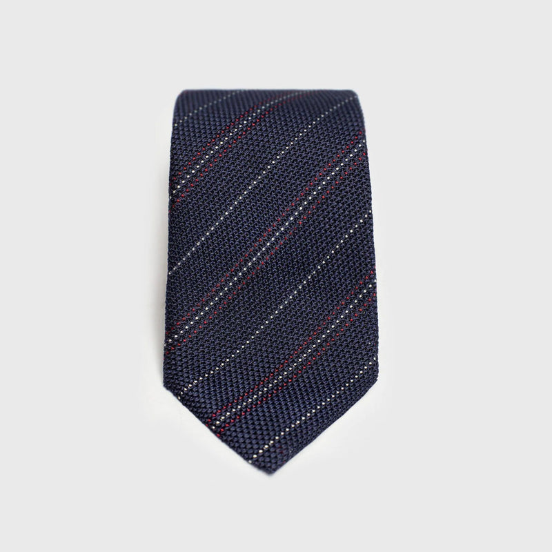 Red & White Striped Blue Grenadine Tie - AKLASU