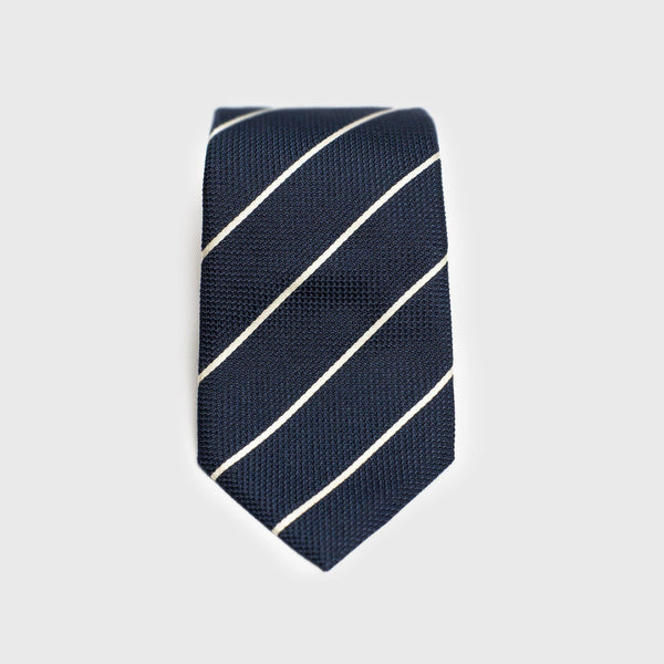 Smooth White Striped Blue Grenadine Tie - AKLASU