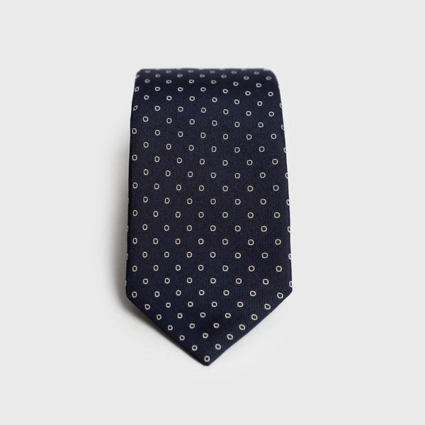 White Ringed Deep Blue Six-Fold Silk Tie