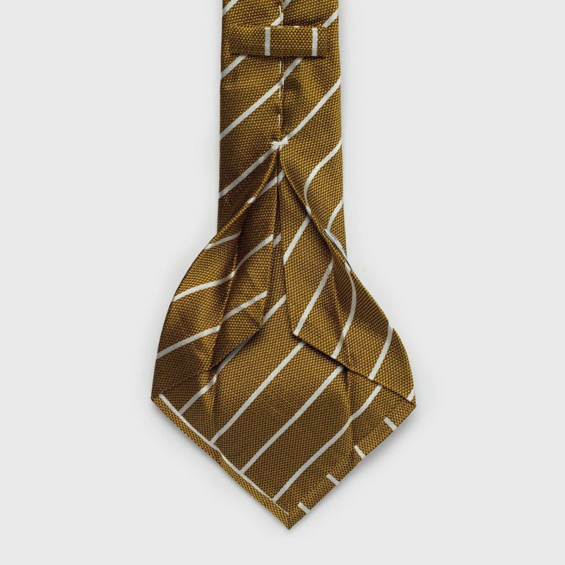 White Striped Metallic Gold Six-Fold Silk Tie Tie Aklasu 